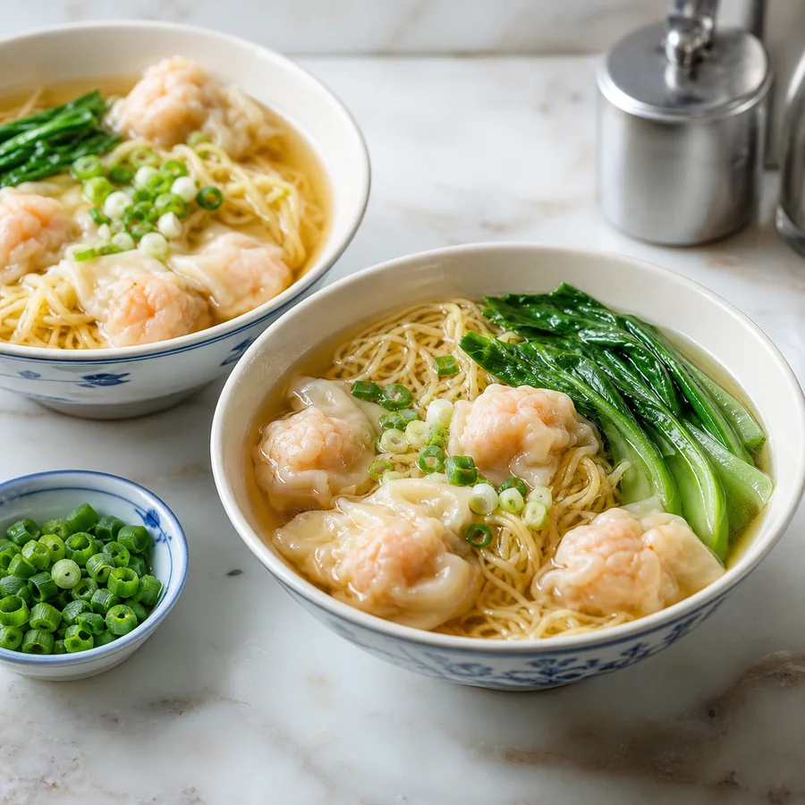 Hong Kong Shrimp Wonton Noodle Soup, finished dish