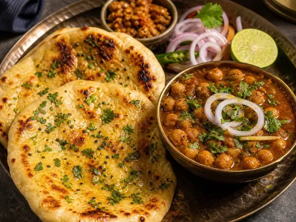 Indian Amritsari Kulcha with Chole, original finished dish food photograph