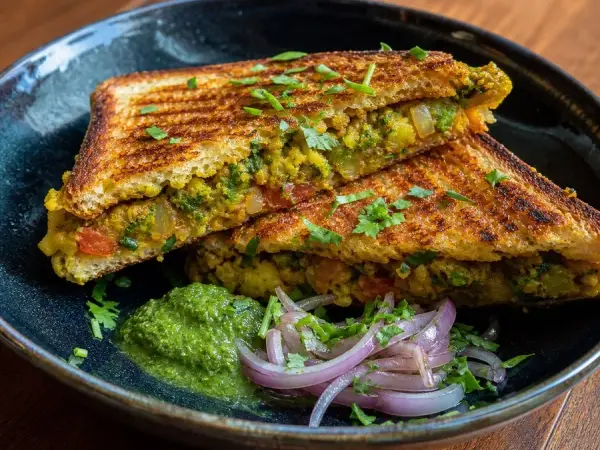 Indian Bombay Masala Toastie, original finished dish food photograph