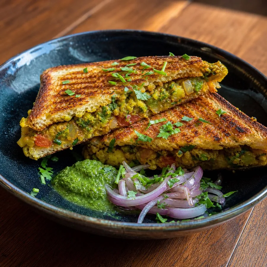Indian Bombay Masala Toastie, original finished dish food photograph