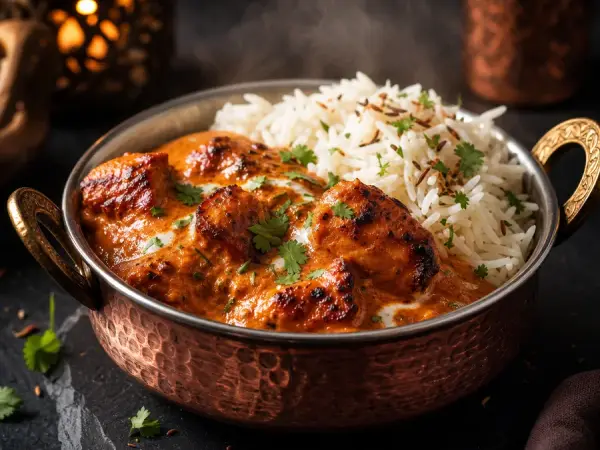 Indian Butter Chicken with Basmati Rice, finished dish