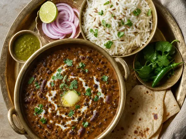 Indian Dal Makhani with Jeera Rice, finished dish