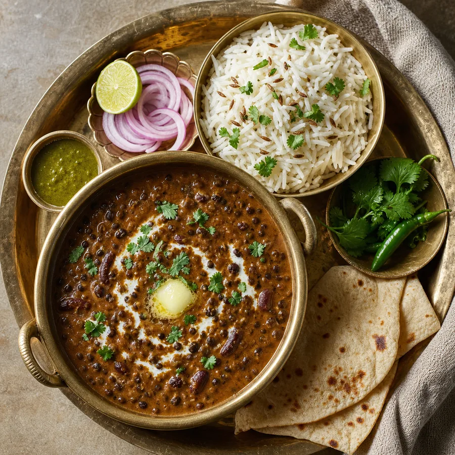 Indian Dal Makhani with Jeera Rice, finished dish