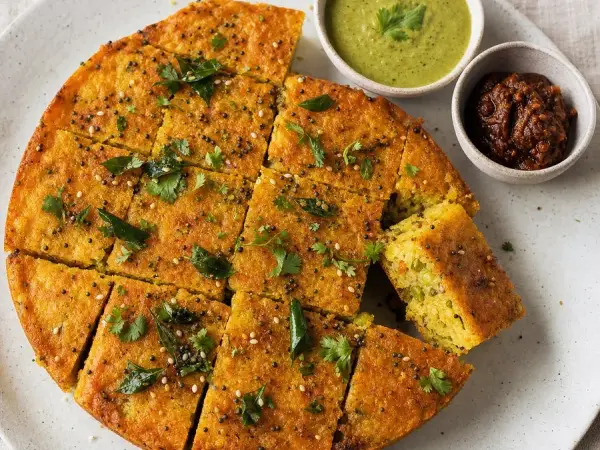 Indian Gujarati Handvo Vegetable Cake, original finished dish food photograph