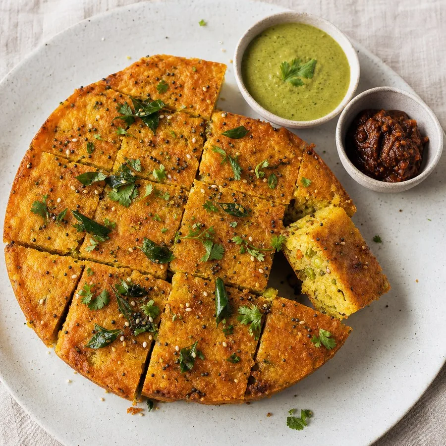 Indian Gujarati Handvo Vegetable Cake, original finished dish food photograph