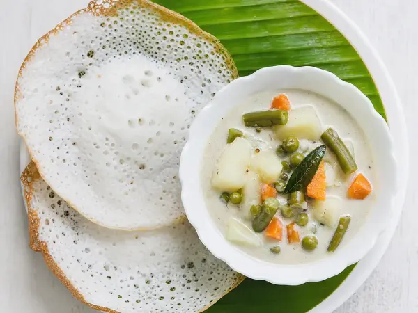 Indian Kerala Vegetable Ishtu with Appam, finished dish