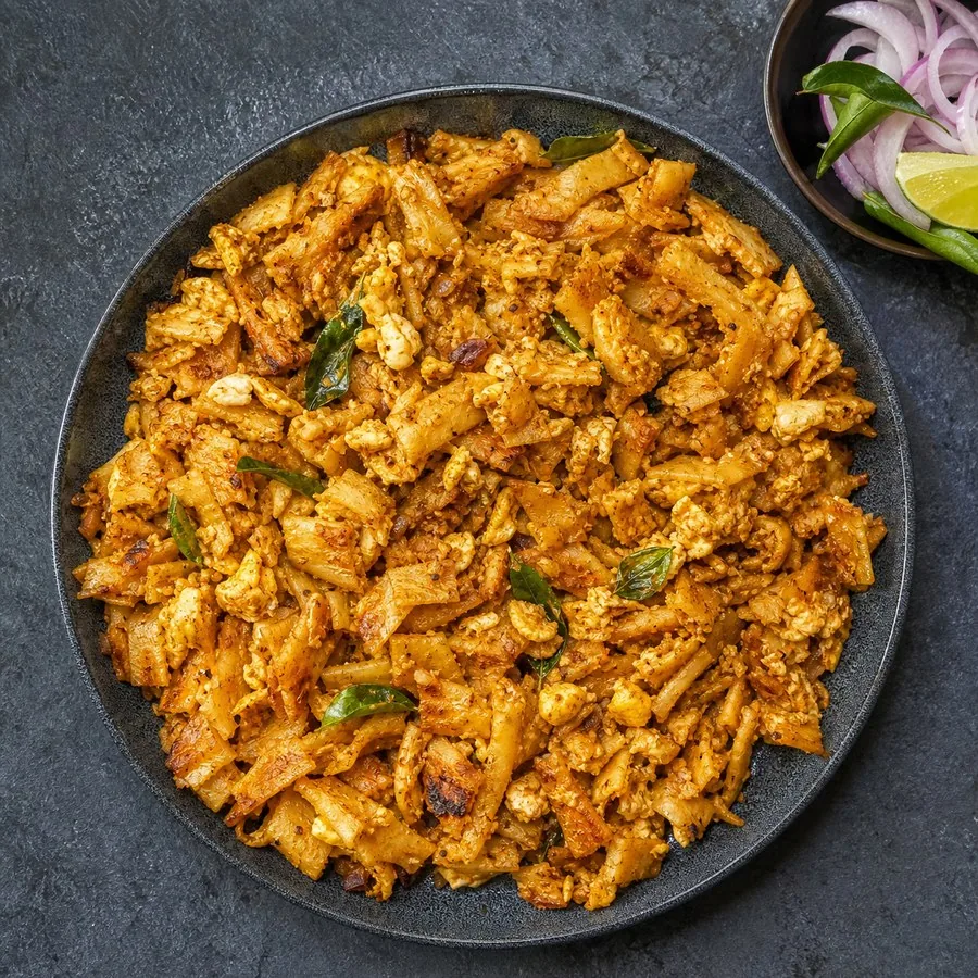 Indian Kothu Parotta with Egg, original finished dish food photograph