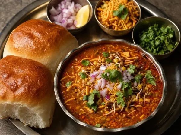 Indian Misal Pav with Sprouts, original finished dish food photograph