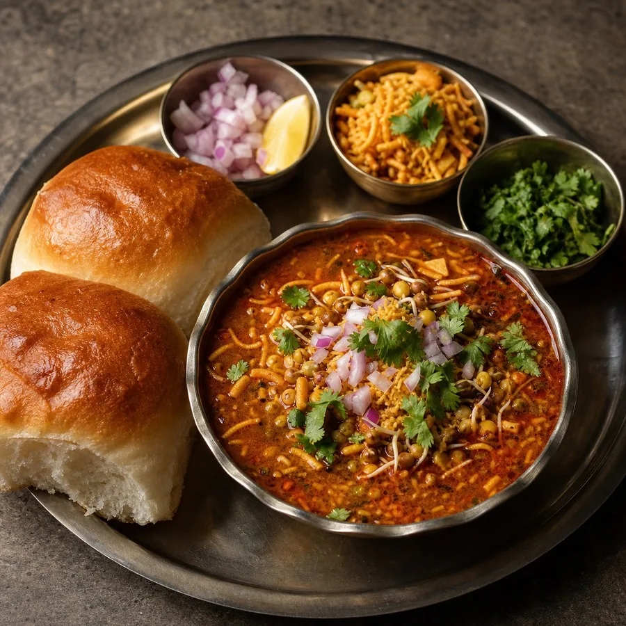 Indian Misal Pav with Sprouts, original finished dish food photograph