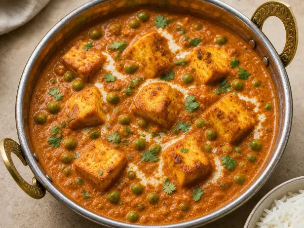 Indian Paneer and Pea Tikka Masala, finished dish