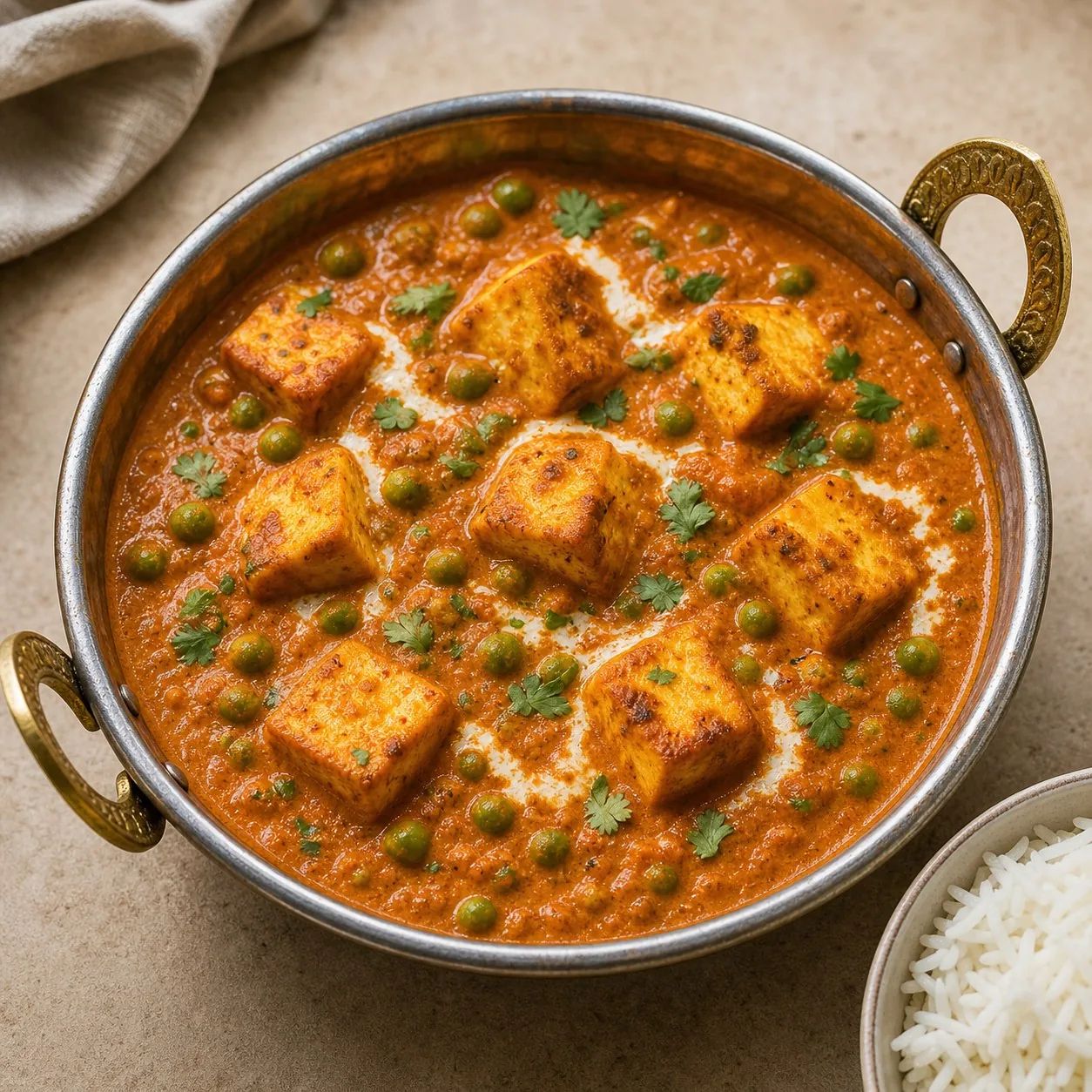 Indian Paneer and Pea Tikka Masala, finished dish