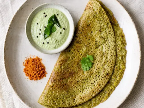 Indian Pesarattu Green Gram Crepes, original finished dish food photograph