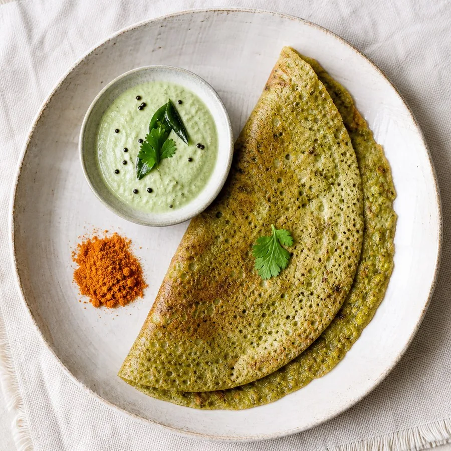 Indian Pesarattu Green Gram Crepes, original finished dish food photograph