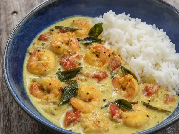 Indian Prawn Moilee with Rice, finished dish