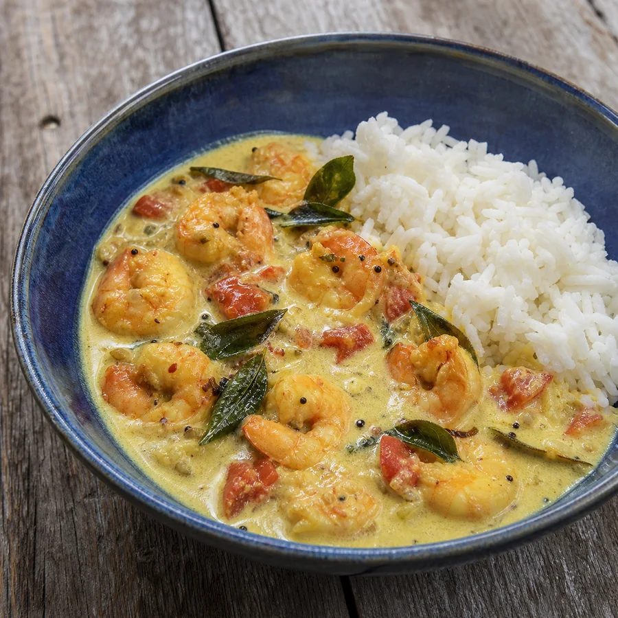 Indian Prawn Moilee with Rice, finished dish