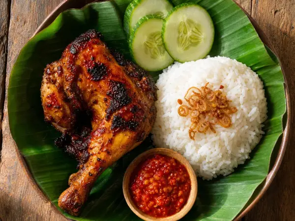 Indonesian Ayam Bakar with Coconut Rice, finished dish