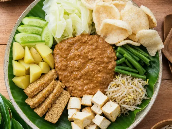 Indonesian Gado-Gado with Peanut Sauce, finished dish