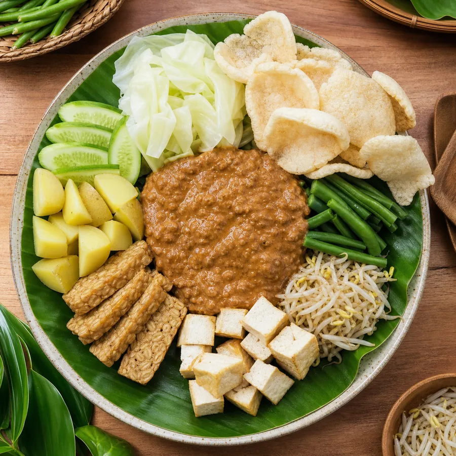 Indonesian Gado-Gado with Peanut Sauce, finished dish