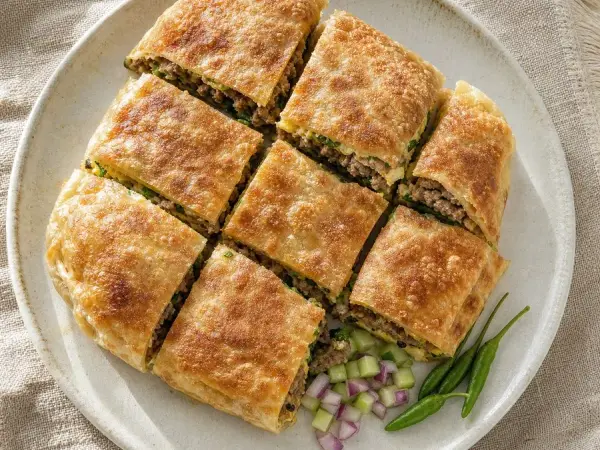 Indonesian Martabak Telur Beef Pancake, original finished dish food photograph