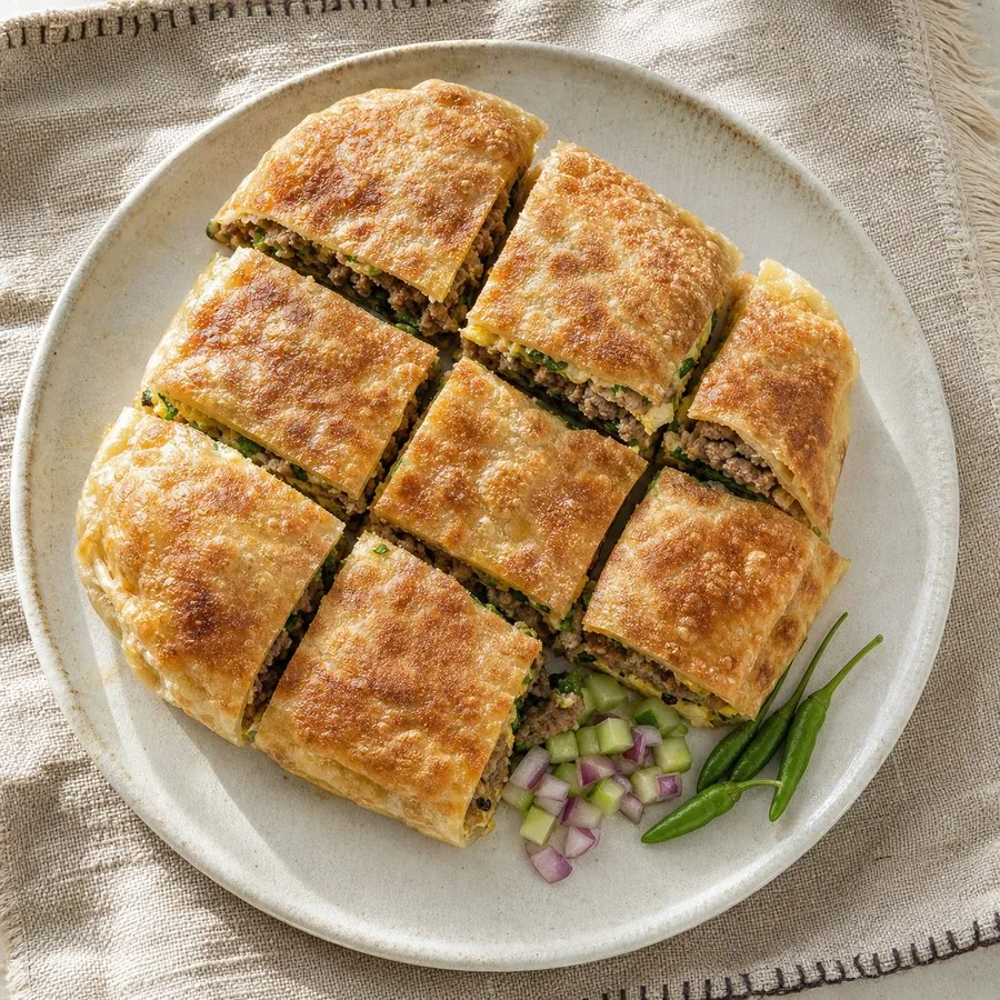 Indonesian Martabak Telur Beef Pancake, original finished dish food photograph