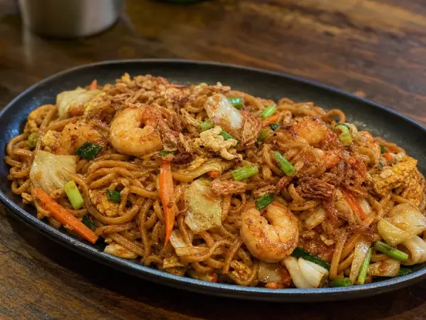 Indonesian Mie Goreng with Shrimp, finished dish