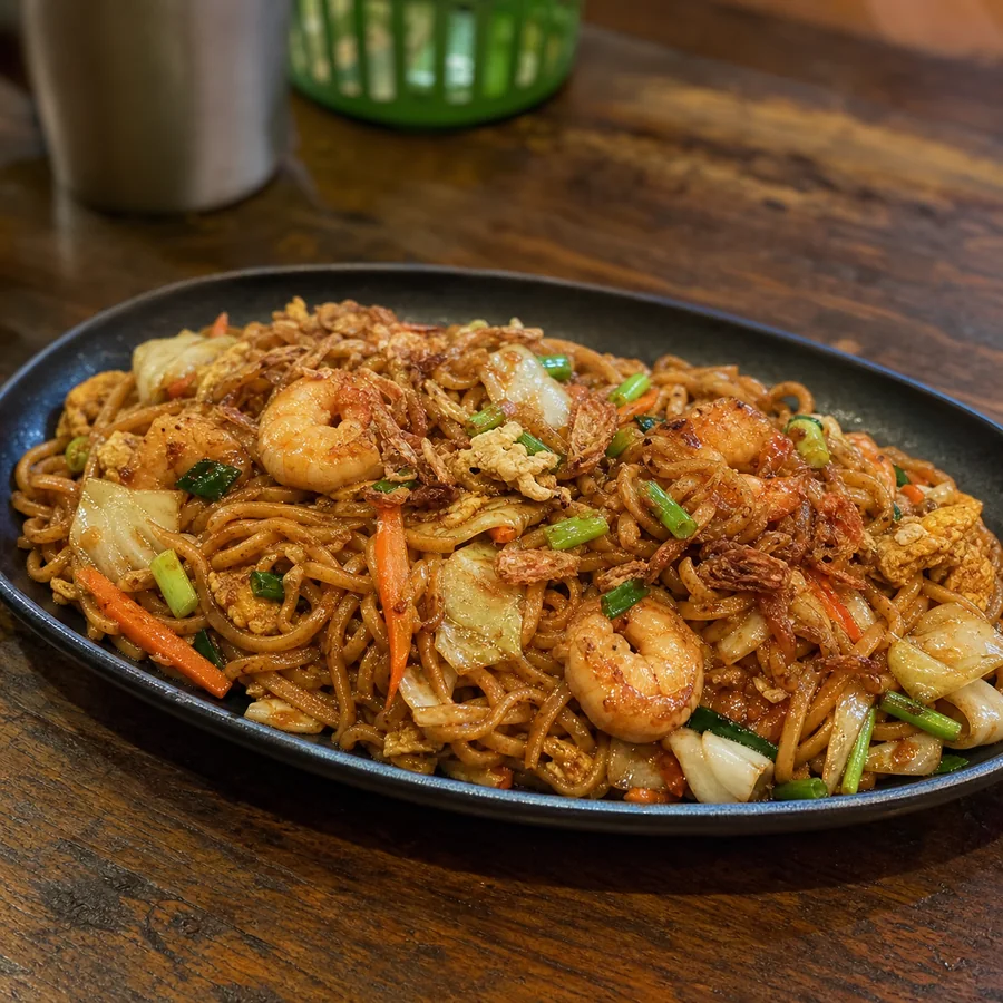 Indonesian Mie Goreng with Shrimp, finished dish