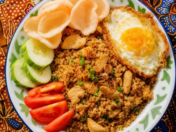 Indonesian Nasi Goreng with Chicken and Egg, finished dish