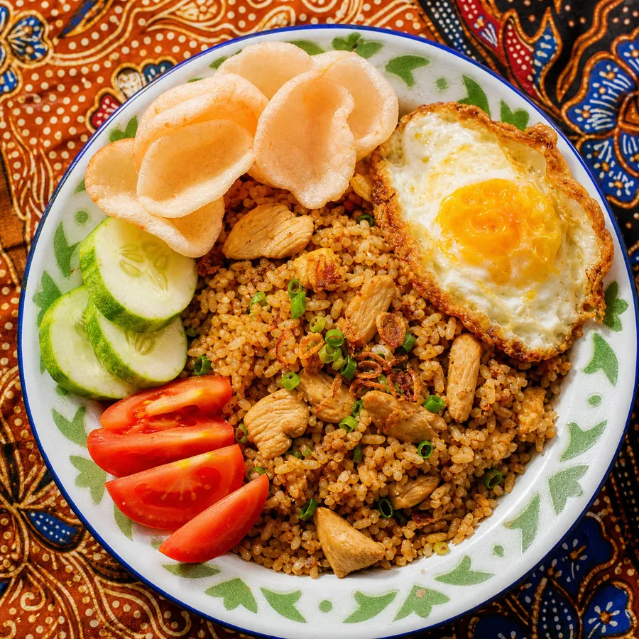 Indonesian Nasi Goreng with Chicken and Egg, finished dish