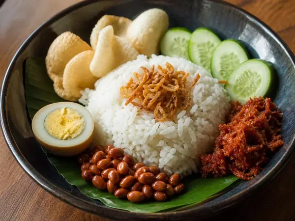 Indonesian Nasi Uduk Coconut Rice with Egg, original finished dish food photograph