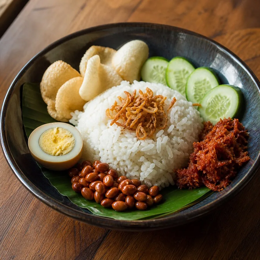 Indonesian Nasi Uduk Coconut Rice with Egg, original finished dish food photograph