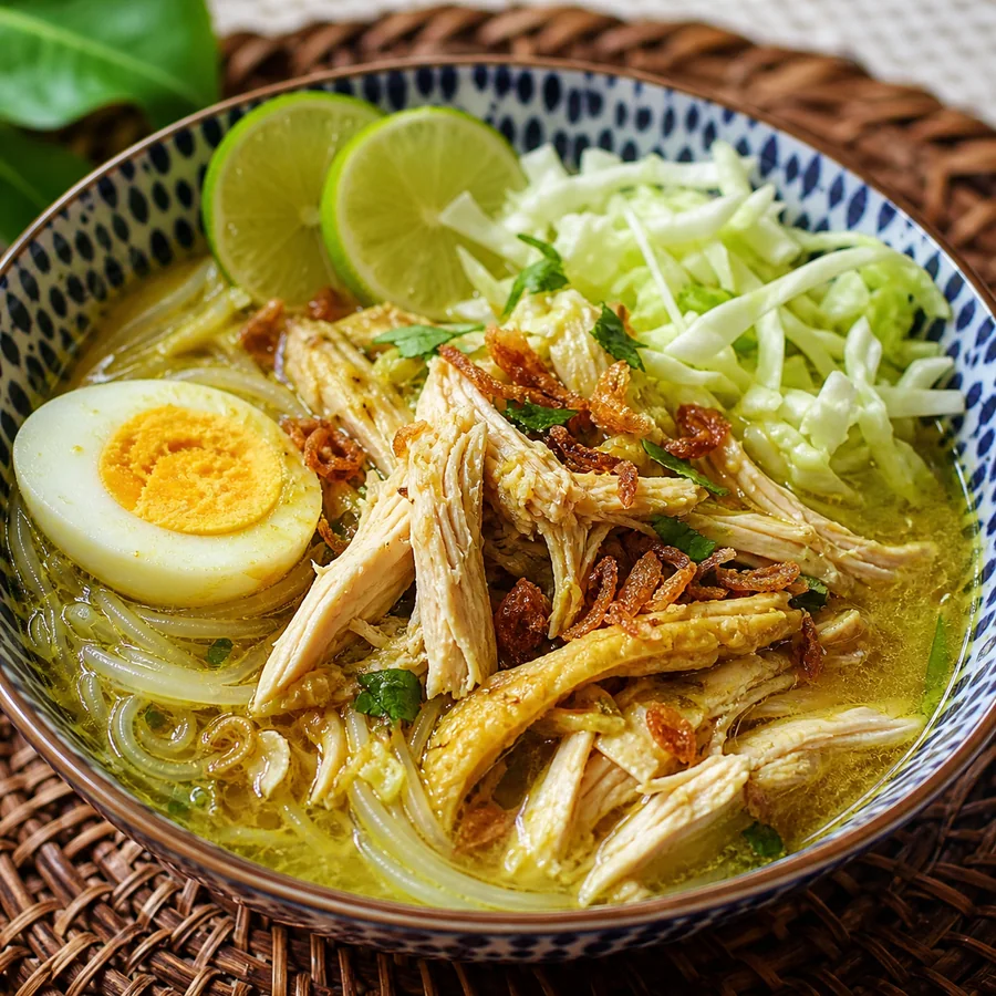Indonesian Soto Ayam with Rice, finished dish
