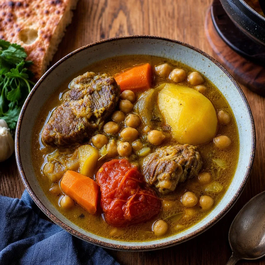 Iranian Abgoosht-Inspired Lamb Chickpea Soup, finished dish