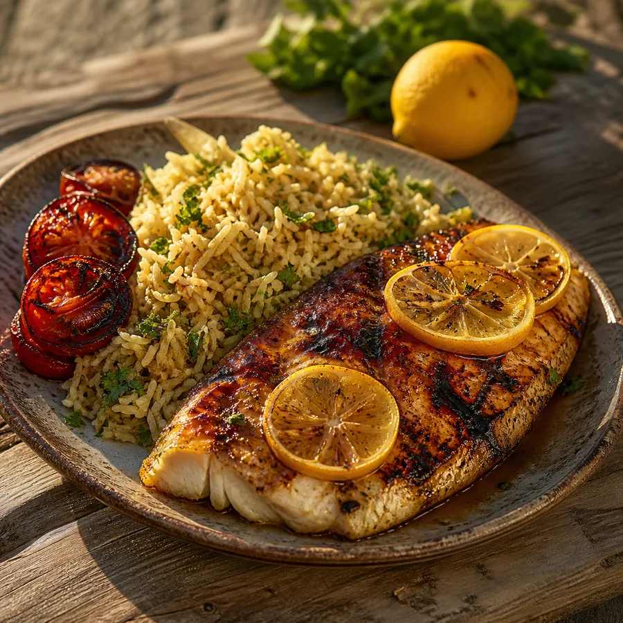 Iraqi Masgouf-Inspired Lemon Fish with herbed rice