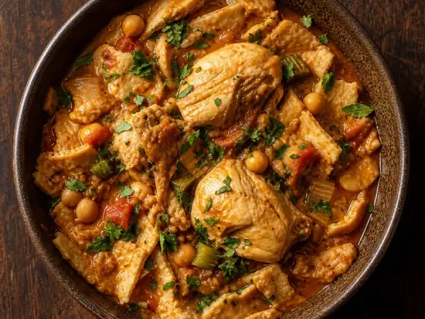 Iraqi Tashreeb Chicken Bread Stew with chickpeas and parsley