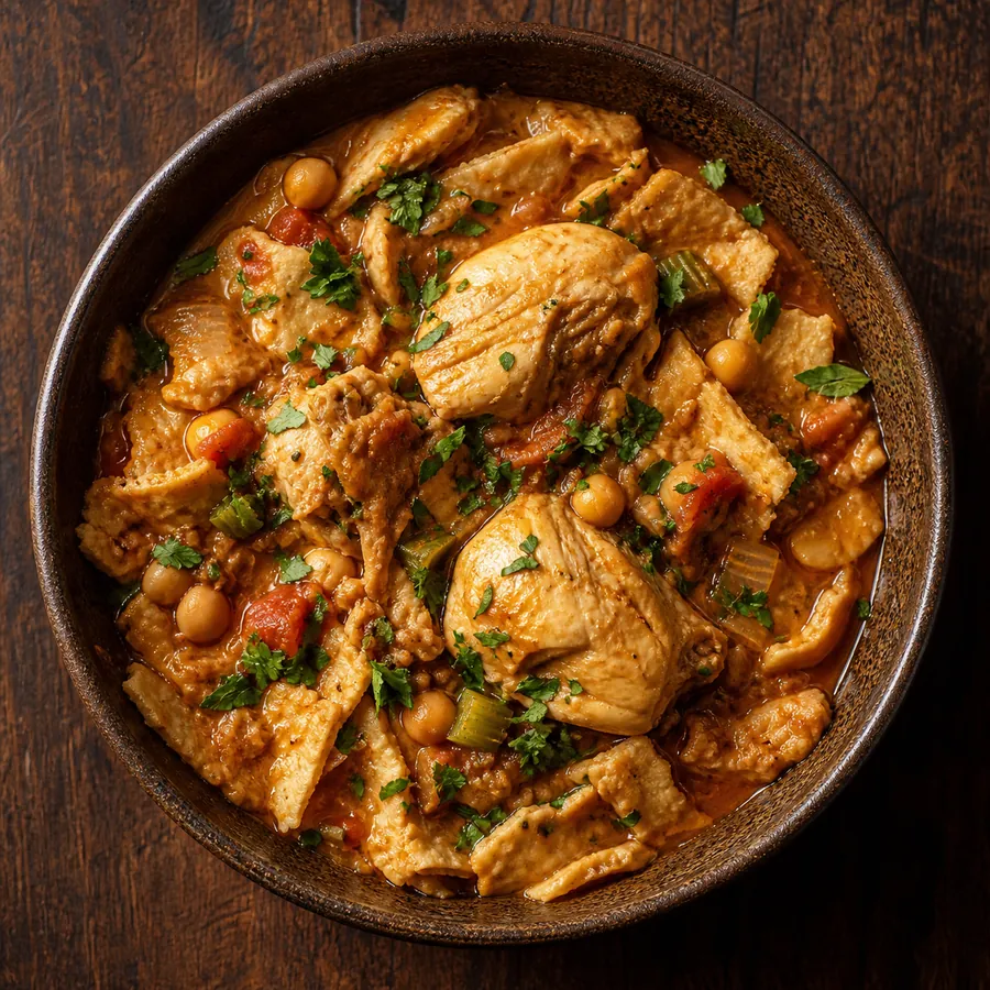 Iraqi Tashreeb Chicken Bread Stew with chickpeas and parsley