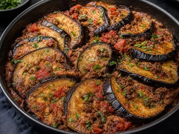 Iraqi Tepsi Baytinijan Eggplant Beef Bake, finished dish