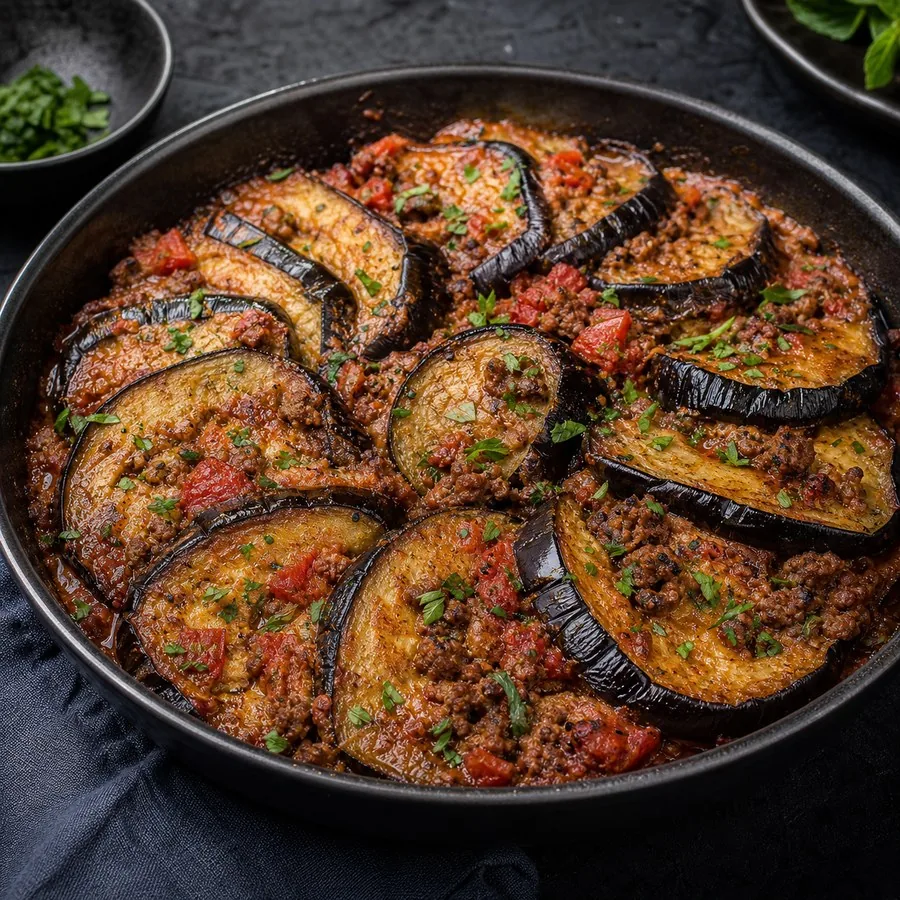 Iraqi Tepsi Baytinijan Eggplant Beef Bake, finished dish