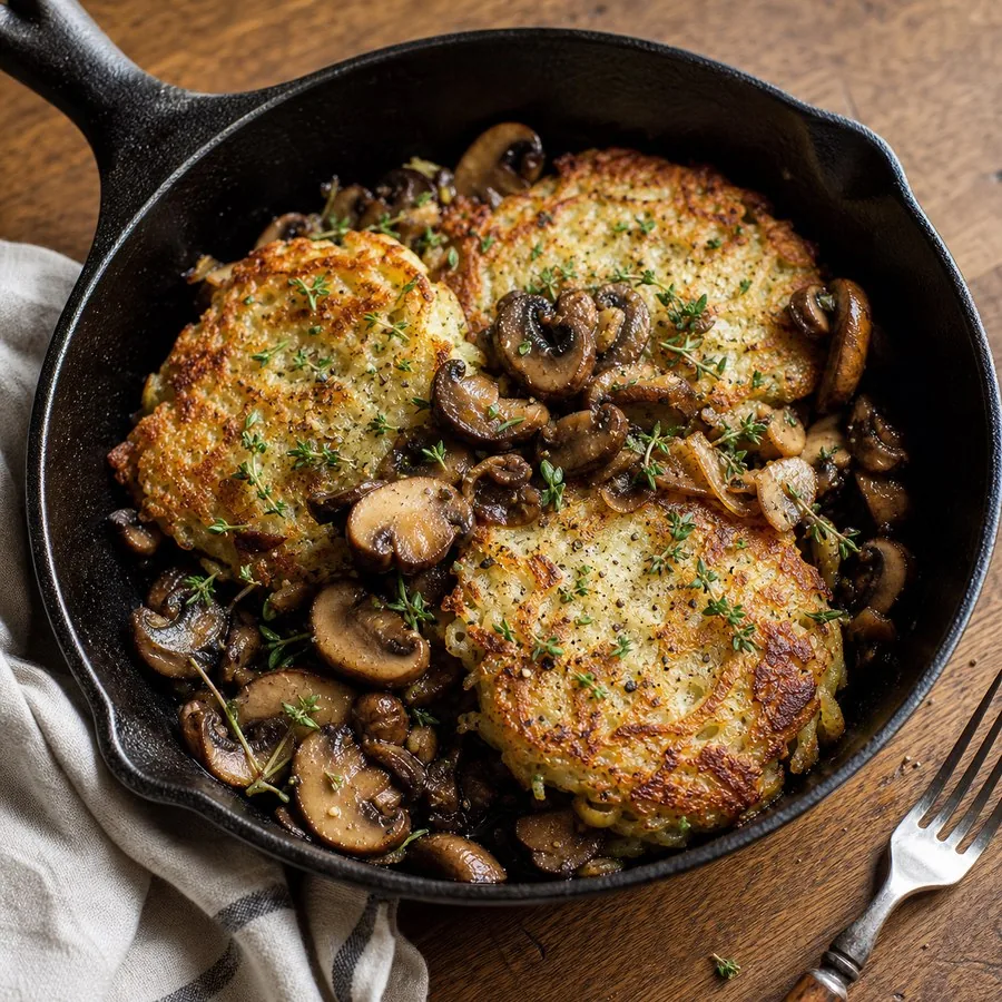 Irish Boxty Mushroom Skillet, finished dish