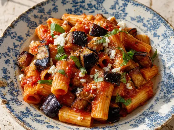 Italian Pasta alla Norma with Eggplant, finished dish