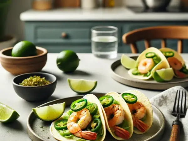 Jalapeño Lime Shrimp Tacos with Avocado Slaw, finished dish