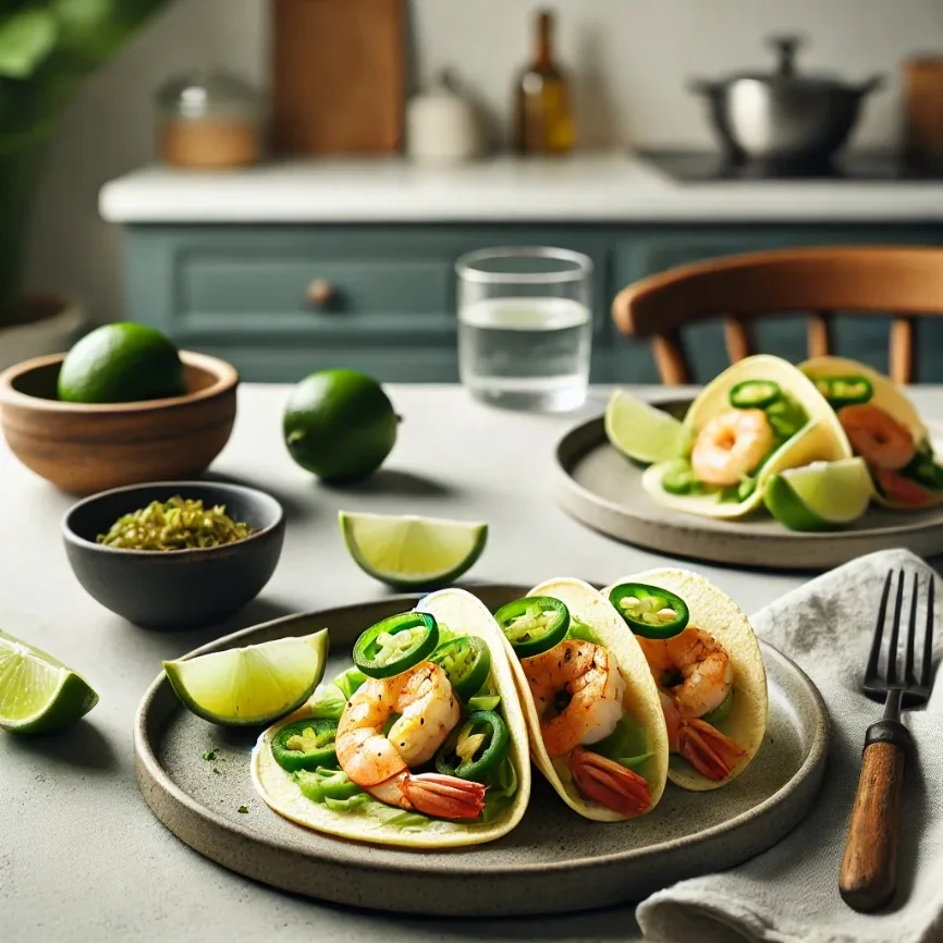 Jalapeño Lime Shrimp Tacos with Avocado Slaw, finished dish