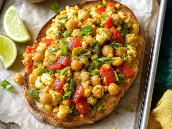 Jamaican Ackee-Style Chickpea Toasts, finished dish