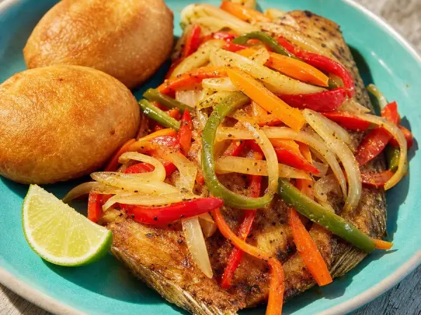 Jamaican Escovitch Fish with Festival, finished dish