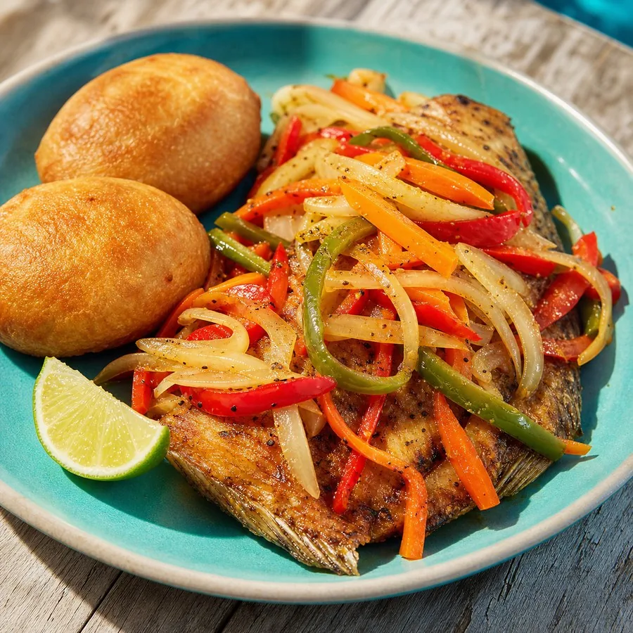 Jamaican Escovitch Fish with Festival, finished dish