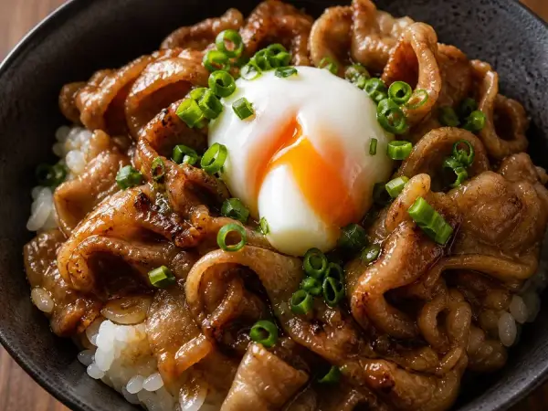 Japanese Butadon Pork Rice Bowl, original finished dish food photograph