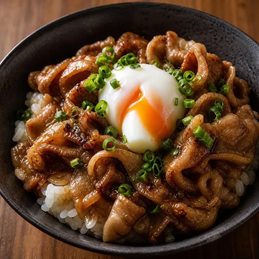 Japanese Butadon Pork Rice Bowl, original finished dish food photograph