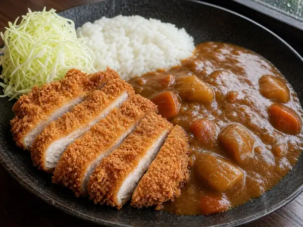 Japanese Chicken Katsu Curry with Cabbage, finished dish