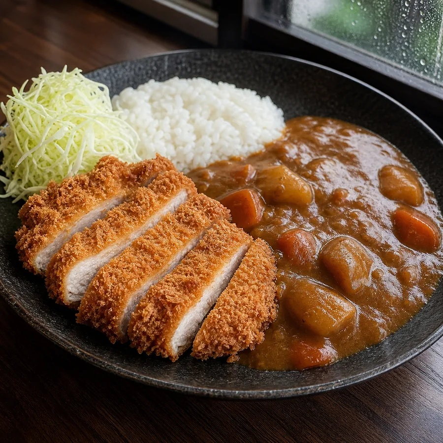 Japanese Chicken Katsu Curry with Cabbage, finished dish