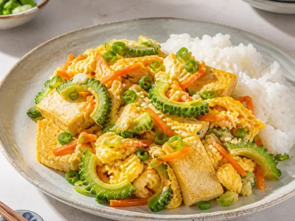 Japanese Goya Chanpuru Tofu Scramble, finished dish