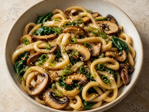 Japanese-Inspired Miso Mushroom Udon, finished dish